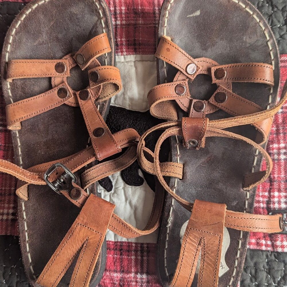 Jerusalem Leather Flat Sandals US 8 EU 39 Brown